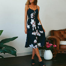 Load image into Gallery viewer, Sexy V Neck Backless Floral Summer Beach sundress dress Women 2019 White Boho Striped Button Sunflower Daisy Party Midi Dresses