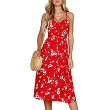 Load image into Gallery viewer, Sexy V Neck Backless Floral Summer Beach sundress dress Women 2019 White Boho Striped Button Sunflower Daisy Party Midi Dresses