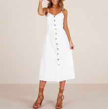Load image into Gallery viewer, Sexy V Neck Backless Floral Summer Beach sundress dress Women 2019 White Boho Striped Button Sunflower Daisy Party Midi Dresses