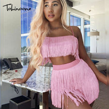 Load image into Gallery viewer, Tobinoone 2018 New Women Summer Tassel Dress Elegant Club Party Dress Sexy Off Shoulder Tassel Embellished Mini Fringe Dress