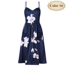 Load image into Gallery viewer, New Boho Off-shoulder Party Beach Sundress Spaghetti Long Dresses Plus Size Summer Women Button Decorated Print Dress CRRIFLZ