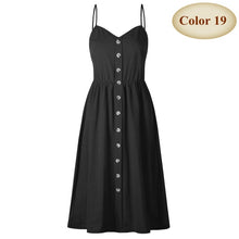 Load image into Gallery viewer, New Boho Off-shoulder Party Beach Sundress Spaghetti Long Dresses Plus Size Summer Women Button Decorated Print Dress CRRIFLZ