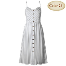 Load image into Gallery viewer, New Boho Off-shoulder Party Beach Sundress Spaghetti Long Dresses Plus Size Summer Women Button Decorated Print Dress CRRIFLZ