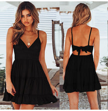 Load image into Gallery viewer, Summer Women Lace Dress Sexy Backless V-neck Beach Dresses 2019 Fashion Sleeveless Spaghetti Strap White Casual Mini Sundress
