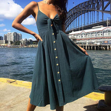 Load image into Gallery viewer, Sexy Bow Backless Polka Dots Print Beach Summer Dress Women 2019 Cotton Deep V Neck Buttons Red White Off Shoulder Midi Dresses