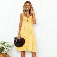 Load image into Gallery viewer, Sexy Bow Backless Polka Dots Print Beach Summer Dress Women 2019 Cotton Deep V Neck Buttons Red White Off Shoulder Midi Dresses