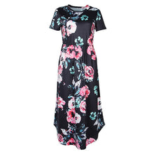 Load image into Gallery viewer, Summer Floral Prairie Chic Dress Casual Femme Flower Boho Print Dreeses Pocket Short Sleeve Midi Dress Robe Sundreses GV879-B