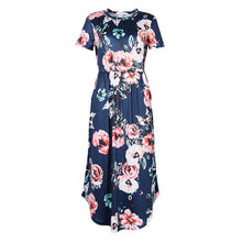 Load image into Gallery viewer, Summer Floral Prairie Chic Dress Casual Femme Flower Boho Print Dreeses Pocket Short Sleeve Midi Dress Robe Sundreses GV879-B