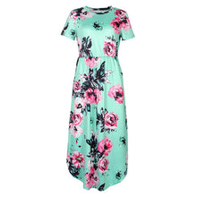 Load image into Gallery viewer, Summer Floral Prairie Chic Dress Casual Femme Flower Boho Print Dreeses Pocket Short Sleeve Midi Dress Robe Sundreses GV879-B