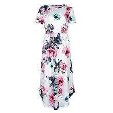 Load image into Gallery viewer, Summer Floral Prairie Chic Dress Casual Femme Flower Boho Print Dreeses Pocket Short Sleeve Midi Dress Robe Sundreses GV879-B