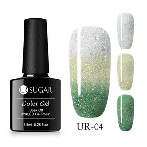 UR SUGAR Rainbow Thermal Color Changing Gel Nail Polish Holographic Glitter Temperature Soak Off UV Gel Varnish 7.5ml Nail Art