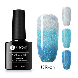 UR SUGAR Rainbow Thermal Color Changing Gel Nail Polish Holographic Glitter Temperature Soak Off UV Gel Varnish 7.5ml Nail Art