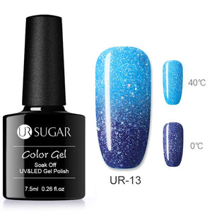 UR SUGAR Rainbow Thermal Color Changing Gel Nail Polish Holographic Glitter Temperature Soak Off UV Gel Varnish 7.5ml Nail Art