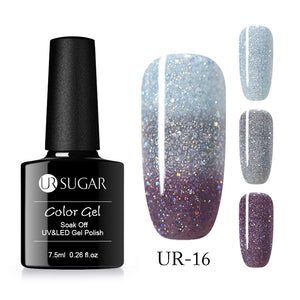 UR SUGAR Rainbow Thermal Color Changing Gel Nail Polish Holographic Glitter Temperature Soak Off UV Gel Varnish 7.5ml Nail Art