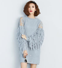 Load image into Gallery viewer, [TWOTWINSTYLE] 2017 Autumn Winter Fur Spliced Long Sleeves Knitted Sweaters Dress Women New Fashion Clothing Pullovers Gray