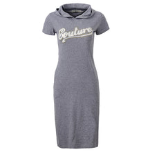 Load image into Gallery viewer, GLO-STORY Women 2018 Casual Short SleeveStreetwear Knitted T-shirt Hooded Dress with Pocket and Letter Embroidered WYQ-1800