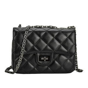 Solid Leather Chain Strap Shoulder Crossbody Argyle Women Bag
