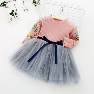 Girls Cotton Coat Gauze Embroidered Floral Dress