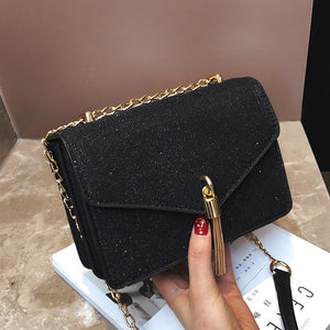 Women Stylish Shinning Sequin Tassels Shoulder Bag with chain