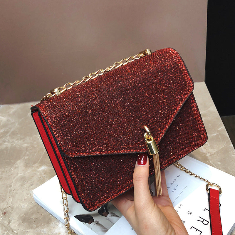 Women Stylish Shinning Sequin Tassels Shoulder Bag with chain