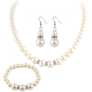Pearl Beaded Necklace Earrings and Bracelet Set