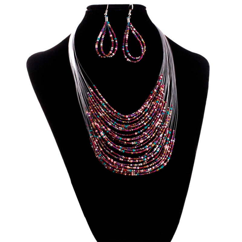 Jewelry Multicolor Beads Necklaces and Earrings Set Elegant hot fashion Bridal Jewelry Sets