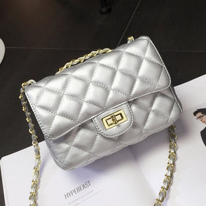 Solid Leather Chain Strap Shoulder Crossbody Argyle Women Bag