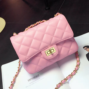 Solid Leather Chain Strap Shoulder Crossbody Argyle Women Bag