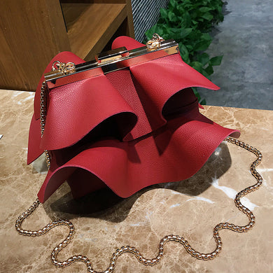 Women Fashion Ruffles Leather Crossbody Bag
