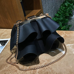 Women Fashion Ruffles Leather Crossbody Bag