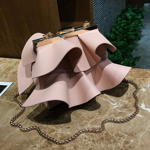 Women Fashion Ruffles Leather Crossbody Bag