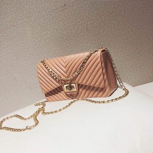 Women Rectangle Bag with Single chain soft surface Unlined geometric Design