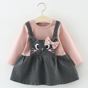 Girls Cotton One-Piece With Bow Knot Dress