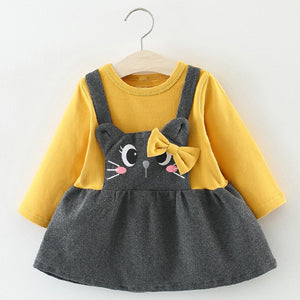 Girls Cotton One-Piece With Bow Knot Dress
