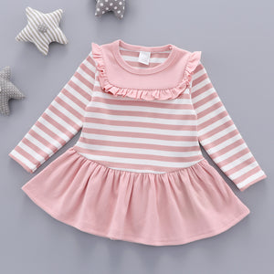 Cotton Baby Girls Ruffle Skirt Strip Pattern Frock