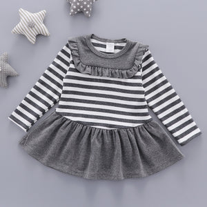 Cotton Baby Girls Ruffle Skirt Strip Pattern Frock
