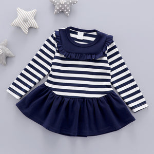 Cotton Baby Girls Ruffle Skirt Strip Pattern Frock
