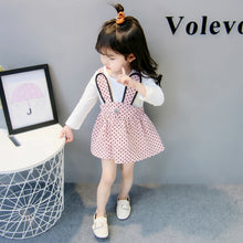 Load image into Gallery viewer, Baby Girls Pinafore Dotted Skirt With Shirt