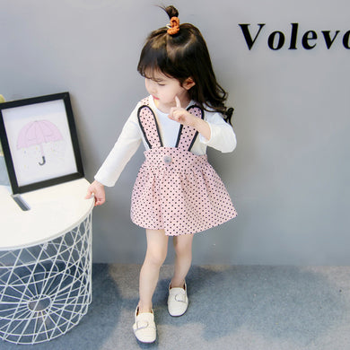 Baby Girls Pinafore Dotted Skirt With Shirt