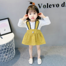 Load image into Gallery viewer, Baby Girls Pinafore Dotted Skirt With Shirt