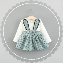 Load image into Gallery viewer, Baby Girls Pinafore Dotted Skirt With Shirt