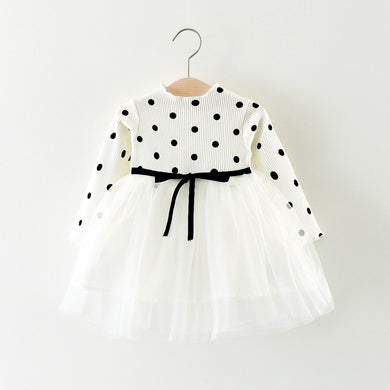 Baby Girls Colorful Soft Polyester  Dot Pattern Long Sleeve Frock