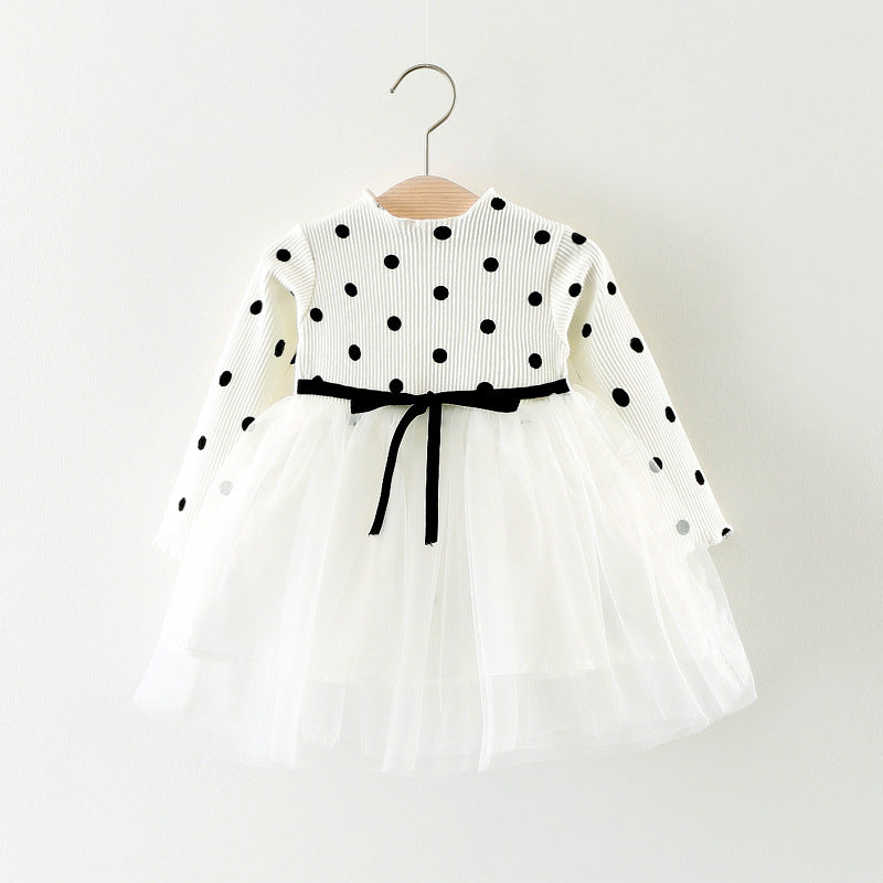 Baby Girls Colorful Soft Polyester  Dot Pattern Long Sleeve Frock