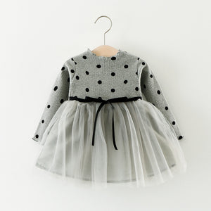 Baby Girls Colorful Soft Polyester  Dot Pattern Long Sleeve Frock