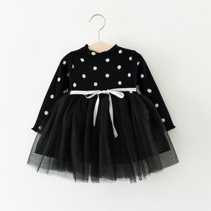 Baby Girls Colorful Soft Polyester  Dot Pattern Long Sleeve Frock