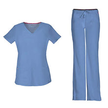 Load image into Gallery viewer, Amazon.com: HeartSoul Women&#39;s Pitter-Pat Shaped V-Neck Scrub Top 20710 &amp; Heartbreaker Heart Soul Drawstring Scrub Pants 20110 Medical Scrub Set (Black - XX-Small/XXSmall Petite): Clothing