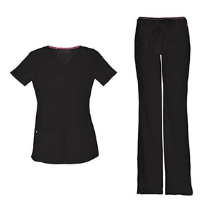 Amazon.com: HeartSoul Women's Pitter-Pat Shaped V-Neck Scrub Top 20710 & Heartbreaker Heart Soul Drawstring Scrub Pants 20110 Medical Scrub Set (Black - XX-Small/XXSmall Petite): Clothing