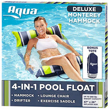 Load image into Gallery viewer, Amazon.com: Aqua Monterey 4-in-1 Multi-Purpose Inflatable Hammock (Saddle, Lounge Chair, Hammock, Drifter) Portable Pool Float, Navy/White Stripe: Toys &amp; Games