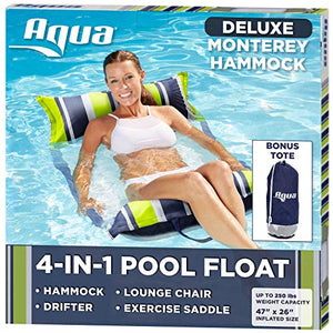 Amazon.com: Aqua Monterey 4-in-1 Multi-Purpose Inflatable Hammock (Saddle, Lounge Chair, Hammock, Drifter) Portable Pool Float, Navy/White Stripe: Toys & Games