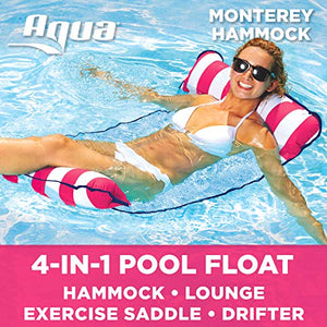 Amazon.com: Aqua Monterey 4-in-1 Multi-Purpose Inflatable Hammock (Saddle, Lounge Chair, Hammock, Drifter) Portable Pool Float, Navy/White Stripe: Toys & Games